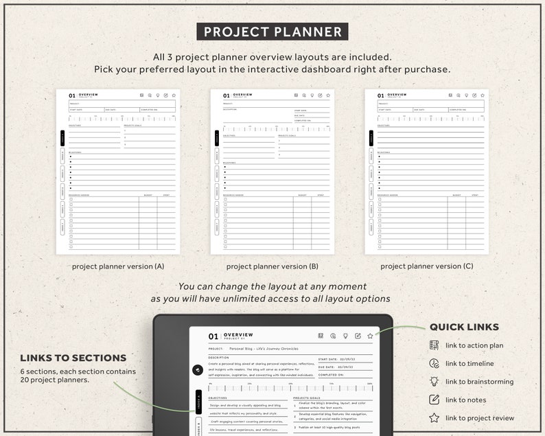 Kindle Scribe Templates, 2024, 2025, Productivity Bundle, Daily planner, Daily Journal, Notebook, Hyperlinked Planners image 10