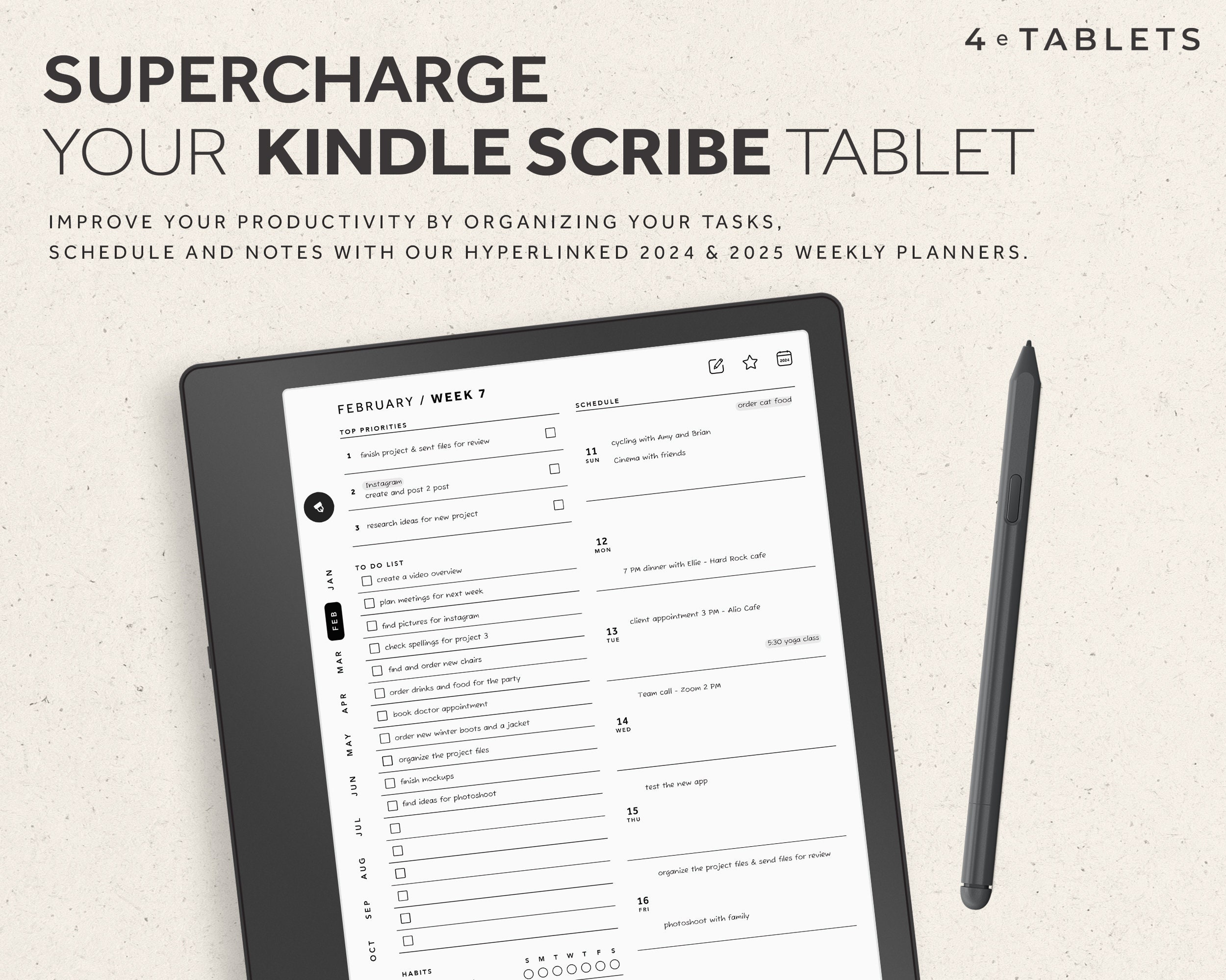 Kindle Scribe Weekly Planner 2024, 2025, Kindle Scribe Templates