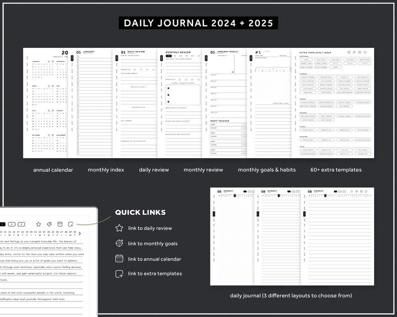 ReMarkable 2 Templates Bundle, Daily Planner, Daily Journal 2024, 2025, Meeting Notes, Project Planner, Notebook image 7