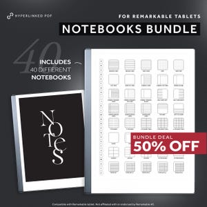 For Remarkable 2 Notebook Bundle, For Remarkable 2 Templates, 40 Digital Notebooks, Lined Notebook, Dot Grid, Grid, Cornell