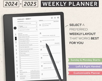 Kindle Scribe Weekly Planner 2024, 2025, Kindle Scribe Templates, Hyperlinked Digital Planner, Monthly, Weekly, Goal Planner