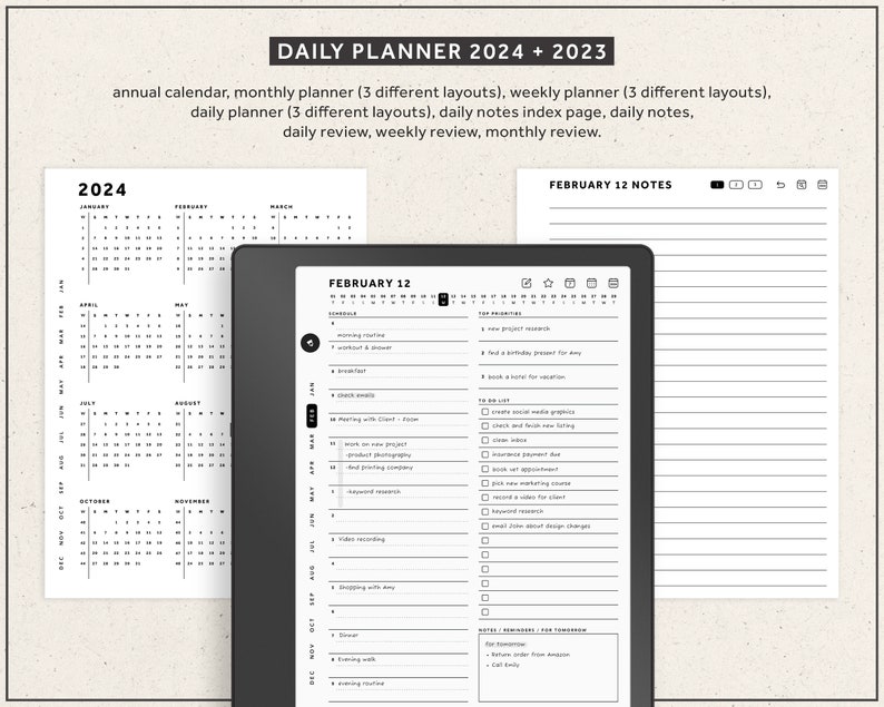 Kindle Scribe Templates, 2023, 2024, Productivity Bundle, Daily Planner