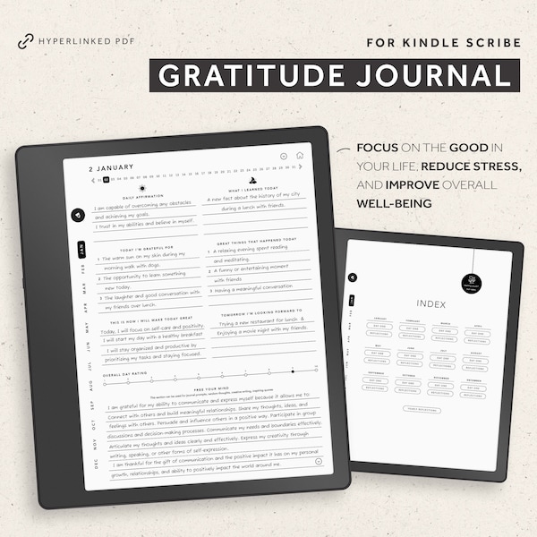 Kindle Scribe Gratitude Journal, Daily Gratitude Journal Template, Self-Reflection, Hyperlinked PDF