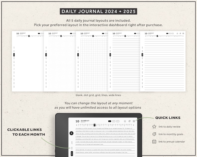 Kindle Scribe Templates, 2024, 2025, Productivity Bundle, Daily planner, Daily Journal, Notebook, Hyperlinked Planners image 7