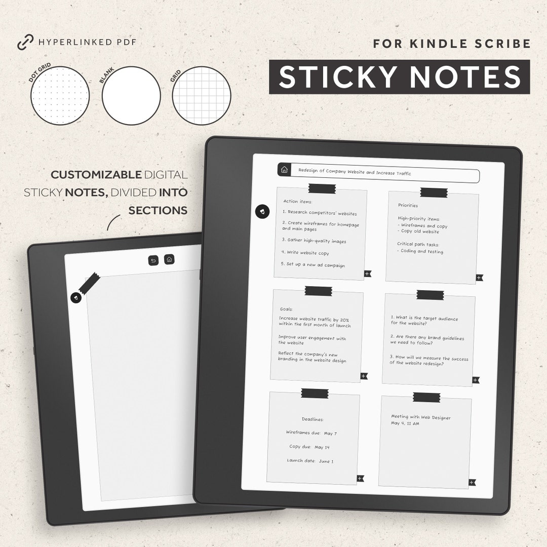 Kindle Scribe Sticky Notes, Kindle Scribe Template, Dot Grid Notes, Grid Notes, Blank Notes