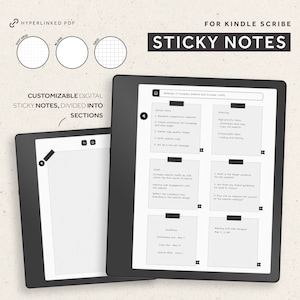 Notes autocollantes Kindle Scribe, modèle Kindle Scribe, notes quadrillées, Notes quadrillées, notes vierges, PDF avec lien hypertexte