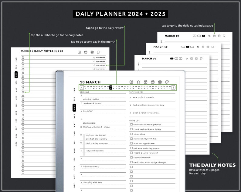 ReMarkable 2 Templates Bundle, Daily Planner, Daily Journal 2024, 2025, Meeting Notes, Project Planner, Notebook image 5