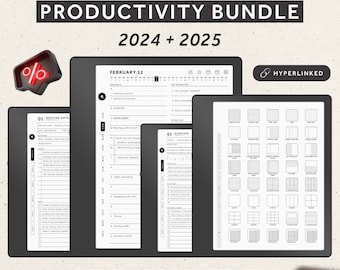 Kindle Scribe-sjablonen, 2024, 2025, productiviteitsbundel, dagelijkse planner, dagelijks dagboek, notitieboekje, hyperlinked planners