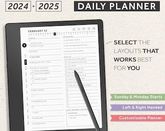 Kindle Scribe Daily Planner, 2024, 2025, Kindle Scribe-sjablonen, hyperlinked planner, dagelijks, wekelijks, maandelijks