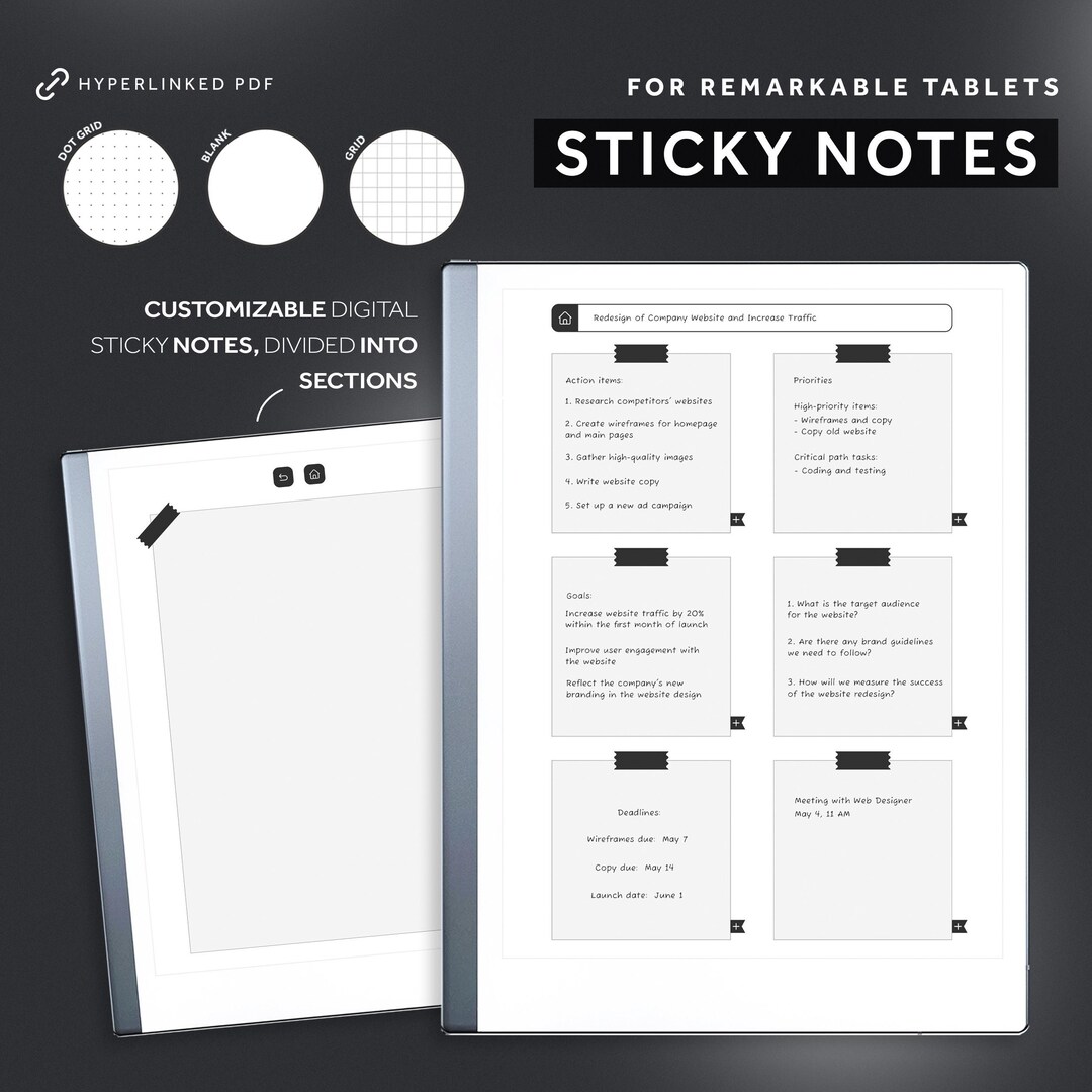 Remarkable 2 Sticky Notes, Remarkable 2 Templates, Digital Notes for E