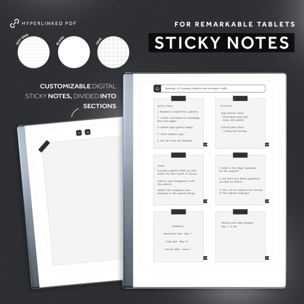 Remarkable 2 Sticky Notes, Remarkable 2 Templates, Digital Notes for E-ink Tablets, Dot Grid Notes, Grid Notes, Blank Notes