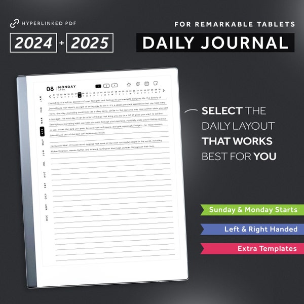 Remarkable 2 Daily Journal 2024, 2025, Remarkable 2 Templates, Digital Journal, Daily Notes