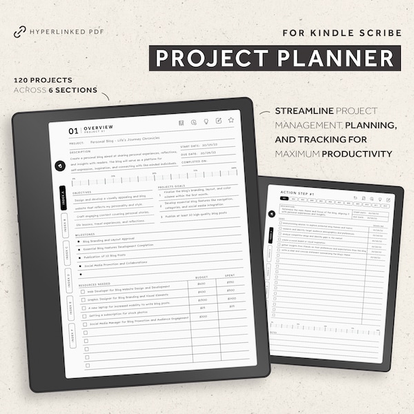 Project Planner For Kindle Scribe, Hyperlinked Planner