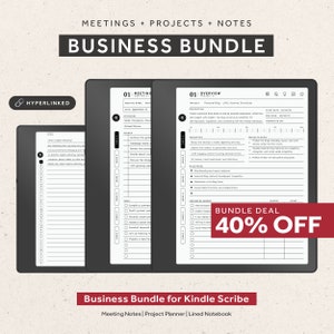 Pack d'affaires pour Kindle Scribe, notes de réunion, agenda de projet, carnet avec lignes, agenda avec liens hypertexte