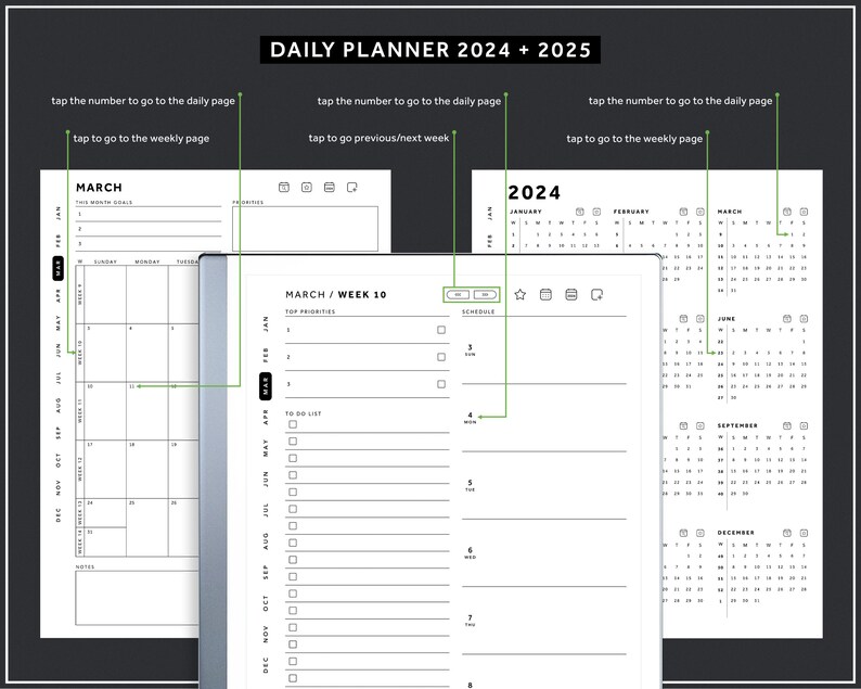 ReMarkable 2 Templates Bundle, Daily Planner, Daily Journal 2024, 2025, Meeting Notes, Project Planner, Notebook image 6