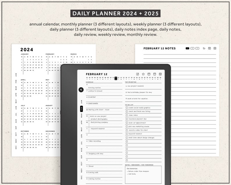 Kindle Scribe Templates, 2024, 2025, Productivity Bundle, Daily planner, Daily Journal, Notebook, Hyperlinked Planners image 6