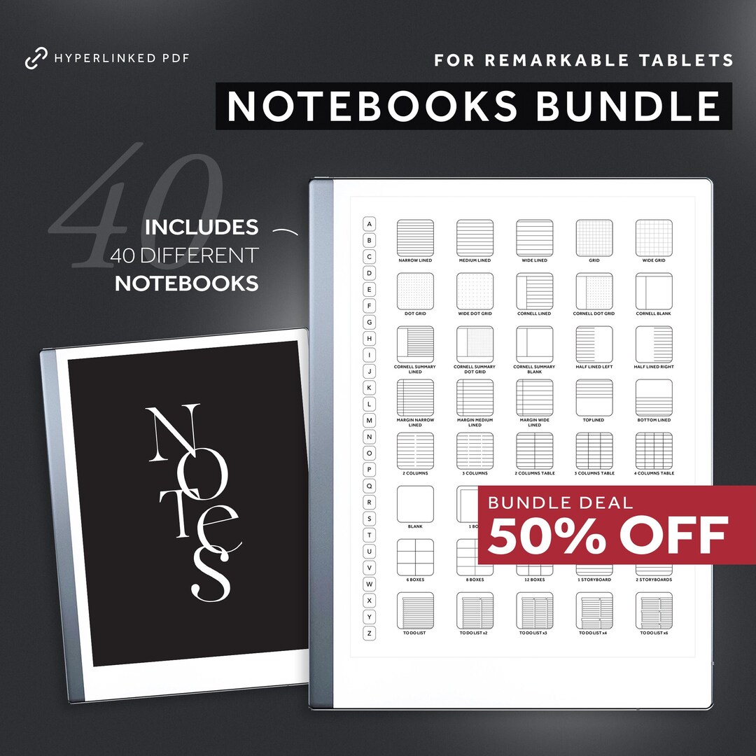 Remarkable 2 Notebook Bundle, Remarkable 2 Templates, 40 Digital