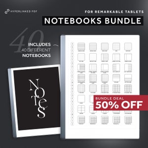 Remarkable 2 Notebook Bundle, Remarkable 2 Templates, 40 Digital Notebooks, Lined Notebook, Dot Grid, Grid, Cornell