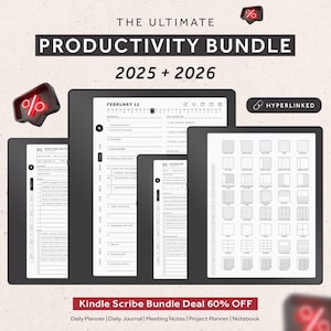 Modelli Kindle Scribe, 2025, 2026, Pacchetto produttività, Agenda giornaliera, Diario giornaliero, Quaderno, Planner con collegamento ipertestuale