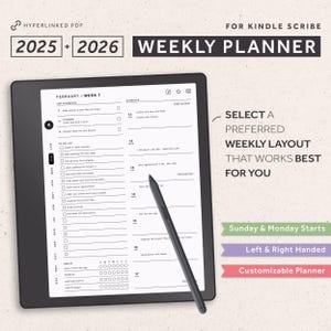 Kindle Scribe Weekly Planner 2025, 2026, Kindle Scribe Templates, Hyperlinked Digital Planner, Monthly, Weekly, Goal Planner