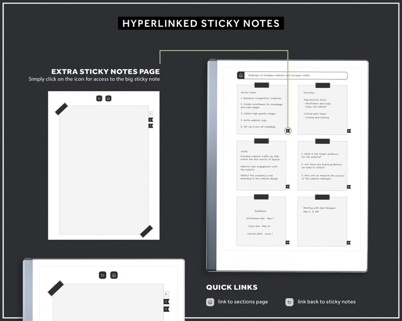 Remarkable 2 Haftnotizen, Remarkable 2 Vorlagen, digitale Notizen für E-Ink Tablets, Punktrasternotizen, Gitternotizen, leere Notizen Bild 3