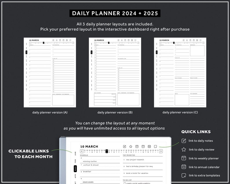 ReMarkable 2 Templates Bundle, Daily Planner, Daily Journal 2024, 2025, Meeting Notes, Project Planner, Notebook image 4