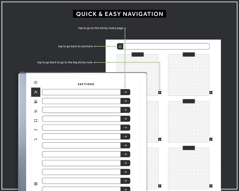 Remarkable 2 Haftnotizen, Remarkable 2 Vorlagen, digitale Notizen für E-Ink Tablets, Punktrasternotizen, Gitternotizen, leere Notizen Bild 4