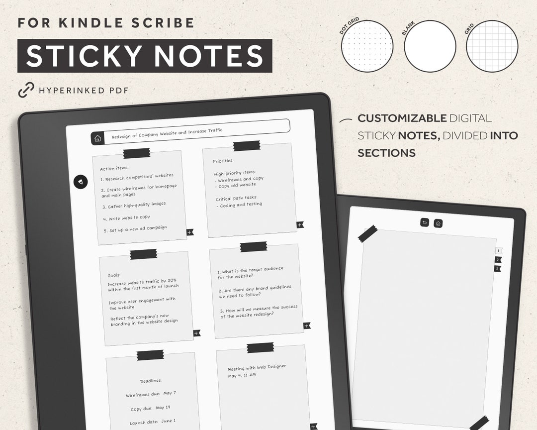 Kindle Scribe Sticky Notes Kindle Scribe Template Dot Grid Etsy