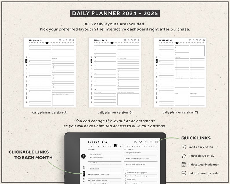 Kindle Scribe Templates, 2024, 2025, Productivity Bundle, Daily planner, Daily Journal, Notebook, Hyperlinked Planners image 4