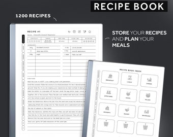 Remarkable 2 Recipe Book, Recipe Template, Cookbook, Remarkable 2 Templates