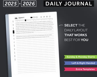 For Remarkable 2 Daily Journal 2025, 2026, for Remarkable 2 Templates, Digital Journal, Daily Notes