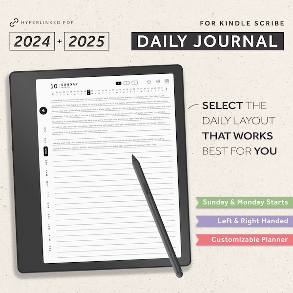 Kindle Scribe Journal, 2024, 2025 Daily Journal, Kindle Scribe Templates, Daily Notes, Goal Planner