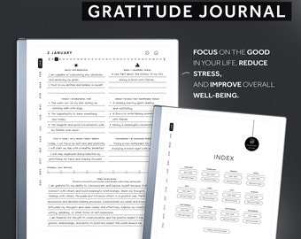 Remarkable 2 Gratitude Journal, Daily Gratitude Journal Template, Self-Reflection, Hyperlinked PDF