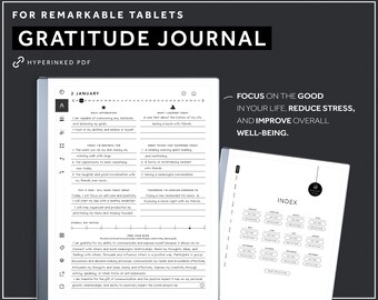 Remarkable 2 Gratitude Journal, Daily Gratitude Journal Template, Self-Reflection, Hyperlinked PDF