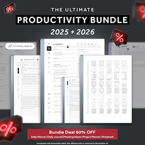 For Remarkable Templates Bundle, Daily Planner, Daily Journal 2025, 2026, Meeting Notes, Project Planner, Notebook