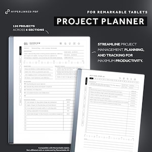 Für Remarkable 2 Projektplaner, Projektmanagement Templates, Project Tracker, Hyperlinked Planner