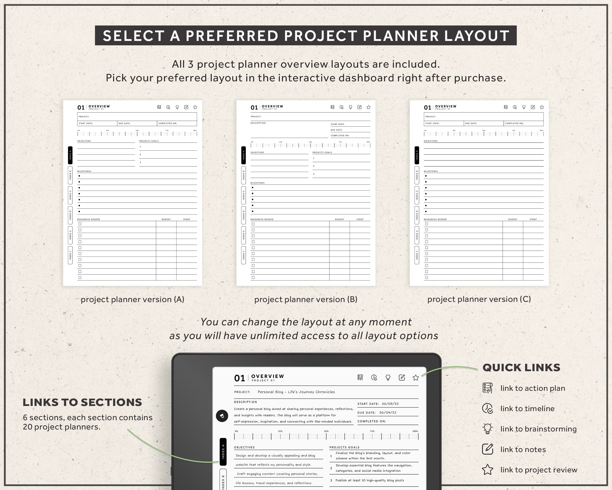 Project Planner for Kindle Scribe, Hyperlinked Planner - Etsy