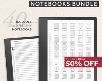 Kindle Scribe Notebook Bundle, 40 Digital Notebooks, Kindle Scribe Template, Lined Notebook, Dot Grid, Grid, Cornell