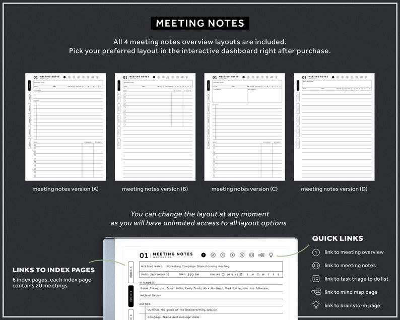 ReMarkable 2 Templates Bundle, Daily Planner, Daily Journal 2024, 2025, Meeting Notes, Project Planner, Notebook image 8