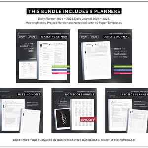 ReMarkable 2 Templates Bundle, Daily Planner, Daily Journal 2024, 2025, Meeting Notes, Project Planner, Notebook image 2