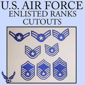 Air Force Enlisted Rank Cut Outs, Silver or Blue Glitter, Double Sided, Retirement, Promotion, Enlistment, Graduations, Awards Ceremony