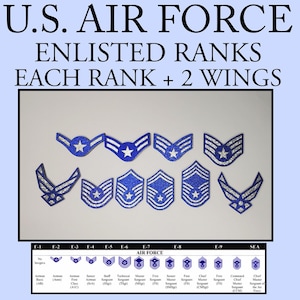 Air Force Enlisted Ranks, Each Rank + 2 AF Wings, Table Toppers, Double Sided, Retirement, Promotion, Enlistment, Graduation, Award Ceremony
