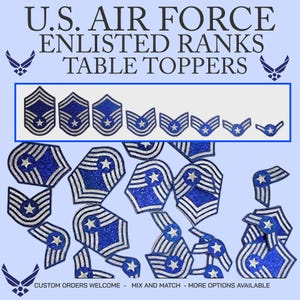 U.S. Air Force Enlisted Rank Table Toppers, Blue Silver Center, Double Sided, Retirement, Promotion, Enlistment, Graduation, Awards Ceremony