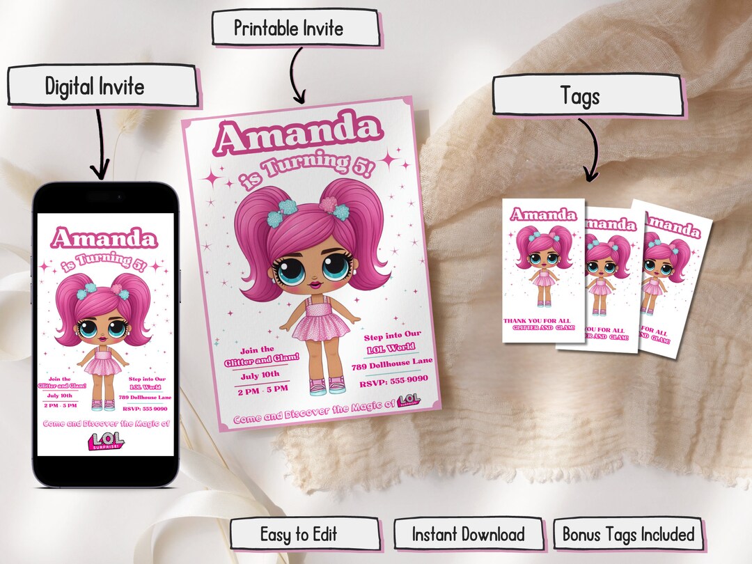 Dolls Invitation Editable Template, Loldoll Invitation, Pink Doll ...