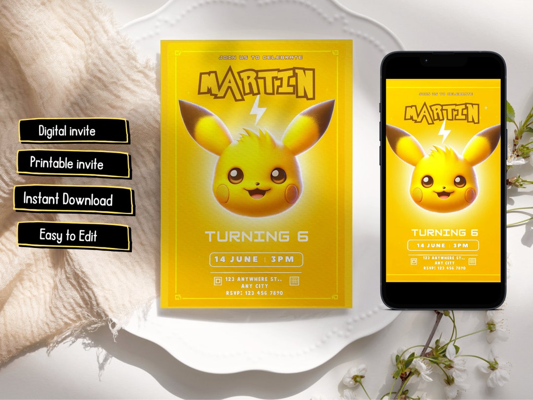 Editable Pikachu Birthday Invitation Template Editable - Etsy