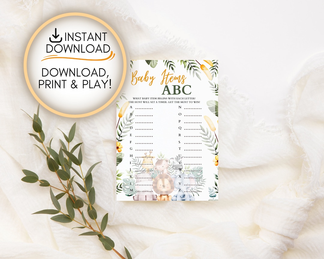 ABC Baby Shower Game Template What Baby Items That Start Etsy