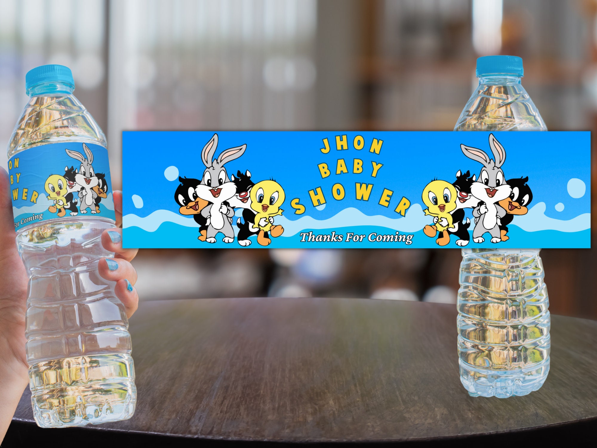 Baby Toons Themed Water Bottle Labels Template, Editable Water Bottle