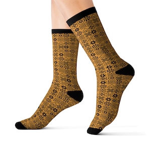 Yellow Adinkra Sublimation Socks, Various Sizes, S, M & L, African, Ghana, West African