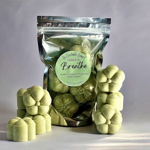 Breathe Shower Steamers, Peppermint Eucalyptus & Menthol green shower tablets fizzy fizzies shower spa self care aromatherapy shower melts