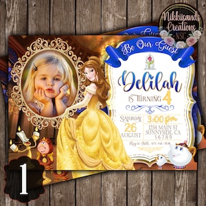 Beauty and the Beast Birthday Party Digital Invitation